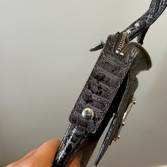 Guess Crossbody Patent Snakeskin Envelope Purse - Picture 7 of 11